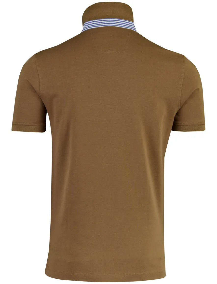 Portofino poloshirt korte mouw bruin pique 3 knoops