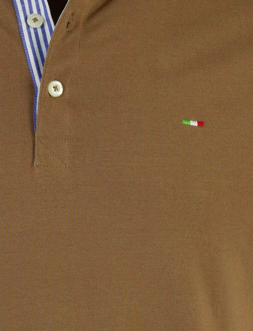 Poloshirt korte mouw Portofino bruin pique 3 knoops