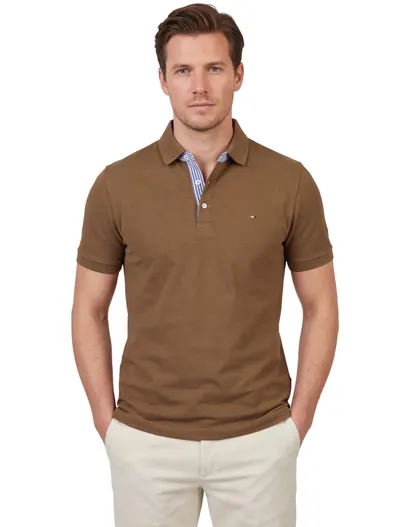 Portofino Poloshirt korte mouw Portofino bruin pique 3 knoops