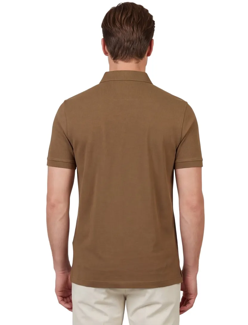 Poloshirt korte mouw Portofino bruin pique 3 knoops