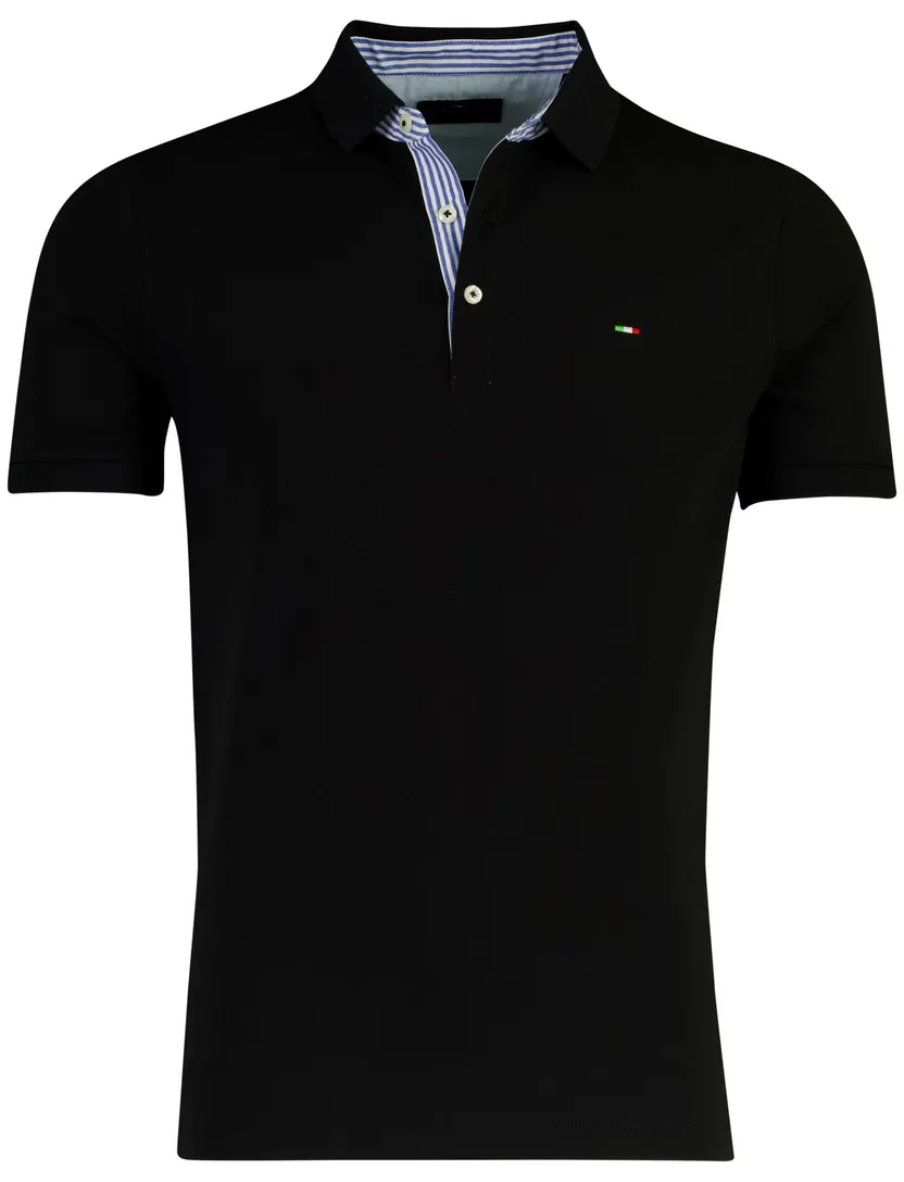 Poloshirt korte mouw Portofino zwart 3 knoops pique