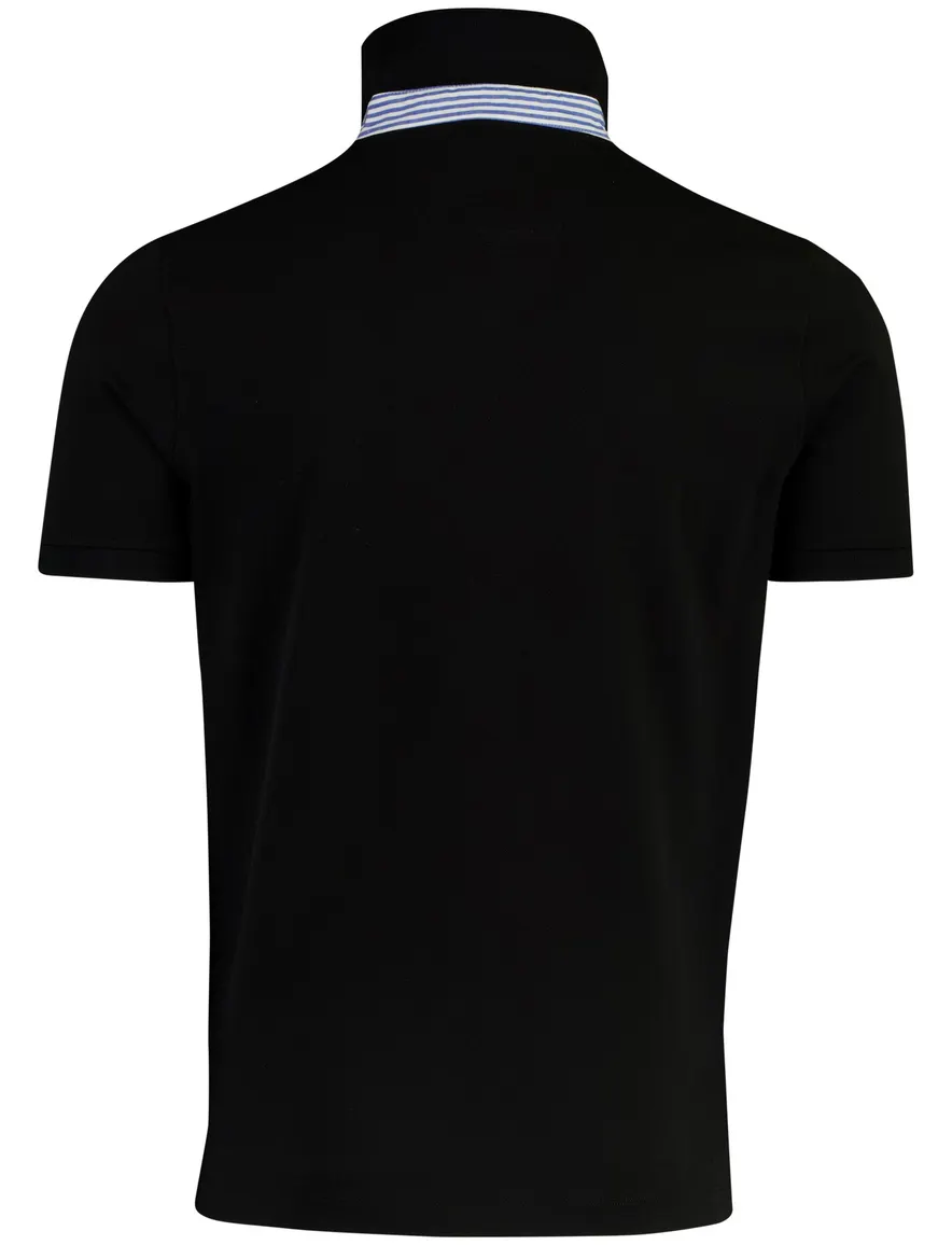 Portofino poloshirt korte mouw zwart 3 knoops pique