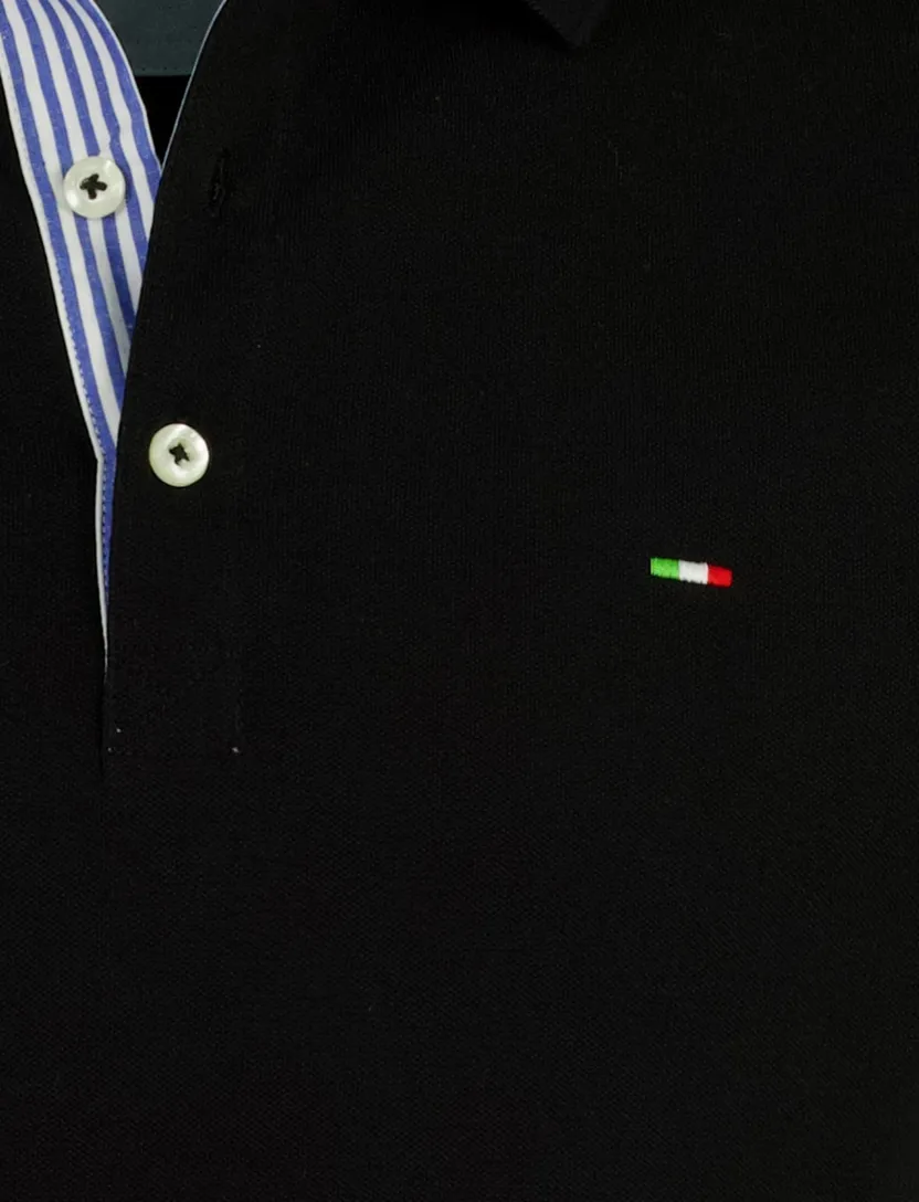 Poloshirt korte mouw Portofino zwart 3 knoops pique