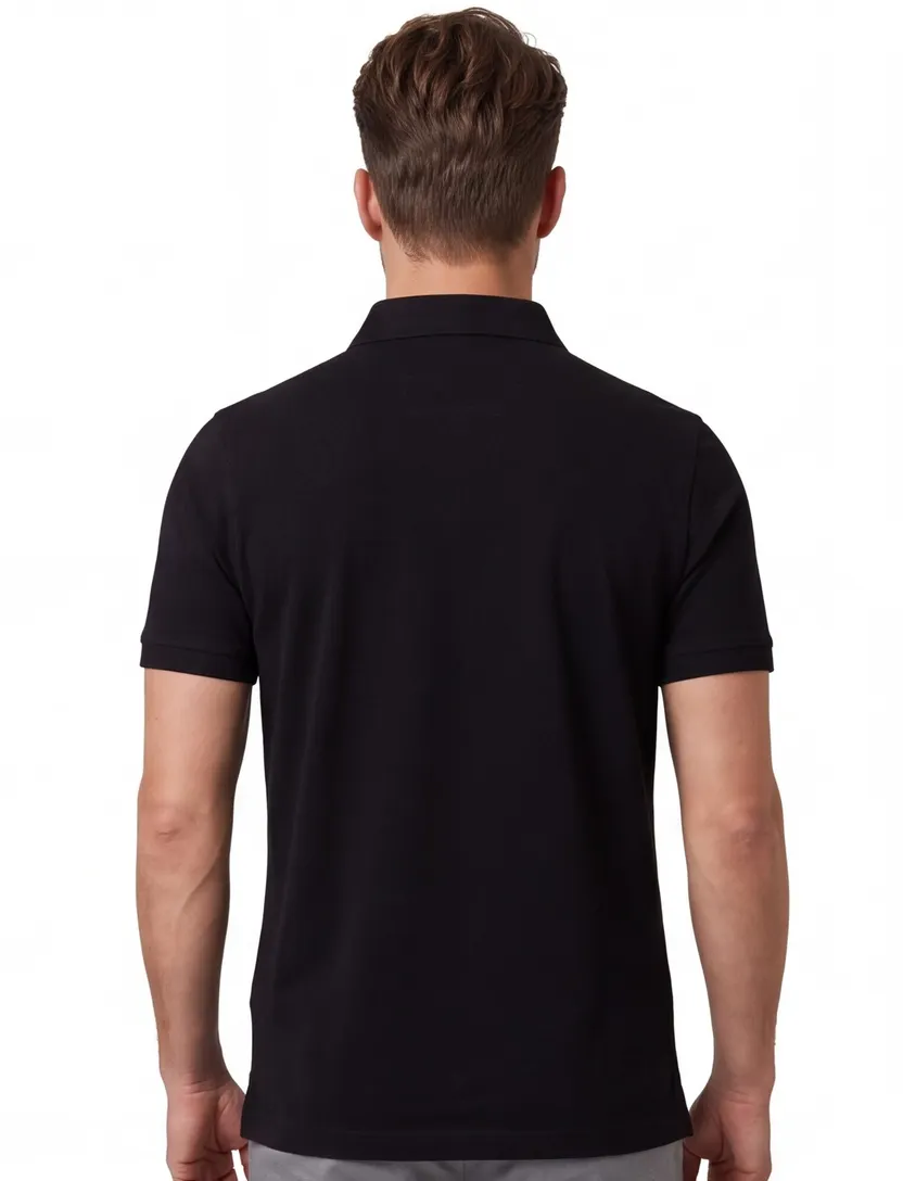 Poloshirt korte mouw Portofino zwart 3 knoops pique