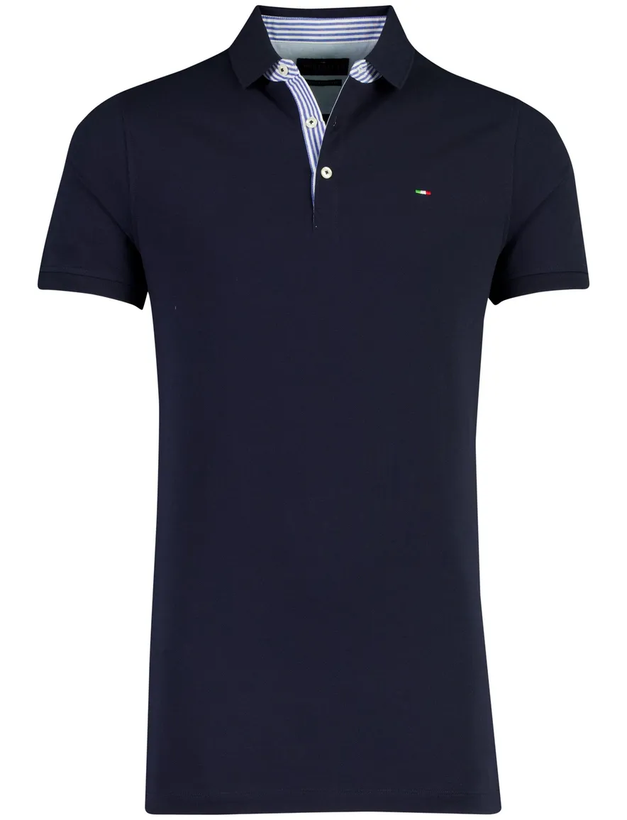 Portofino donkerblauw 3-knoops polo normale fit extra lang