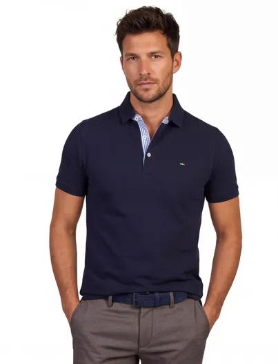 Portofino Poloshirt donkerblauw Portofino 3-knoops extra lang