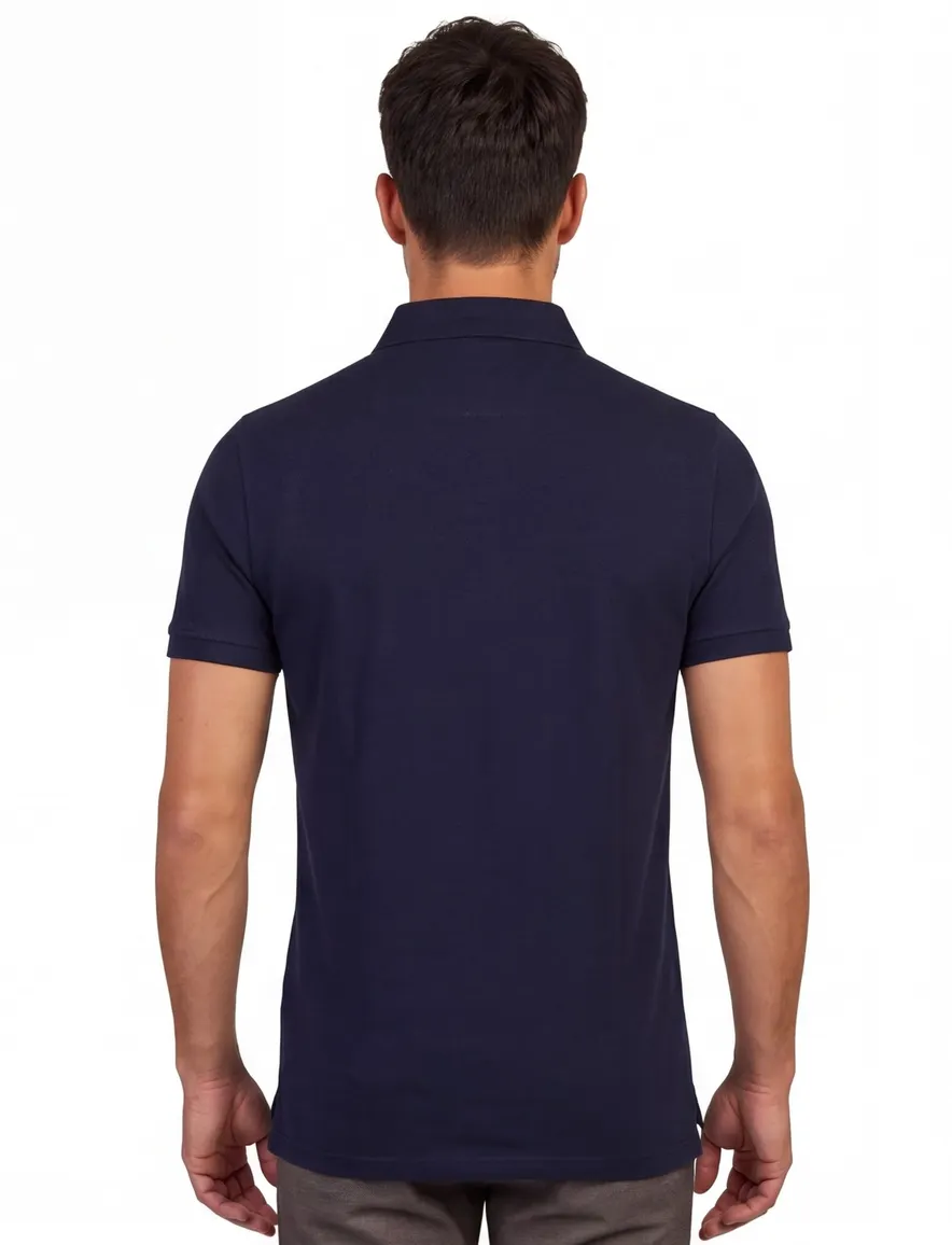Portofino donkerblauw 3-knoops polo normale fit extra lang