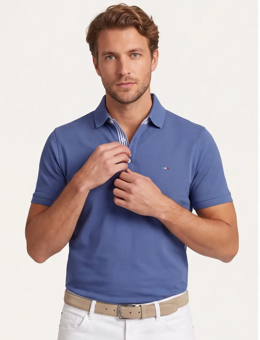 Portofino polo blauw 3 knopen korte mouw extra lang