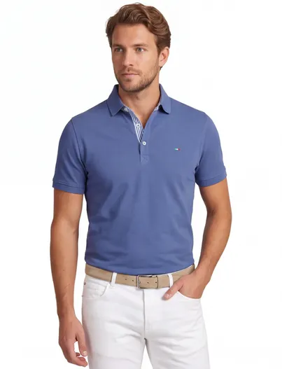 Portofino Polo Portofino blauw korte mouw normale fit extra lang