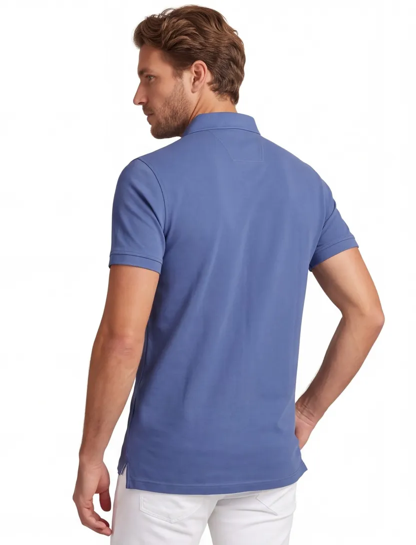 Polo Portofino blauw korte mouw normale fit extra lang