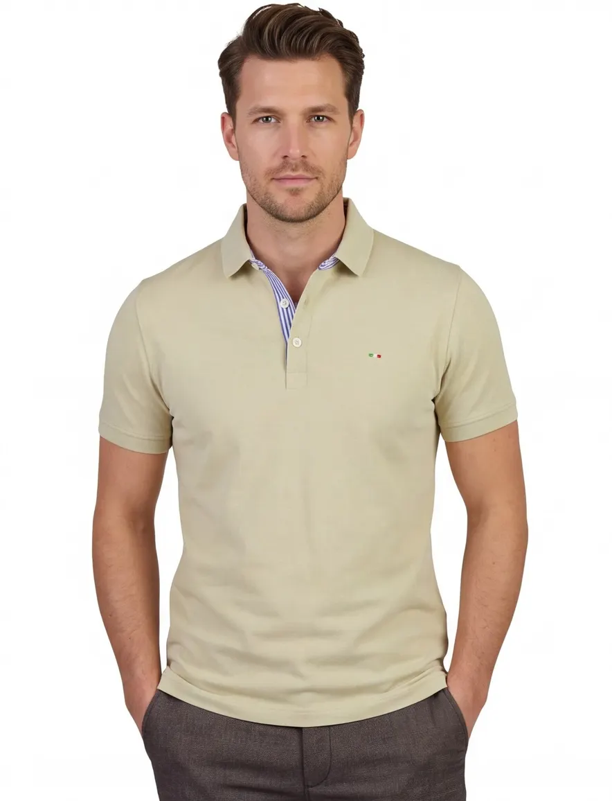 Portofino beige polo 3 knoopjes korte mouw extra lang