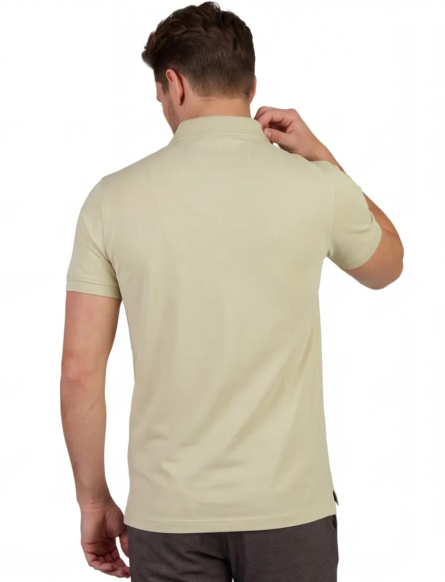 Portofino beige polo 3 knoopjes korte mouw extra lang
