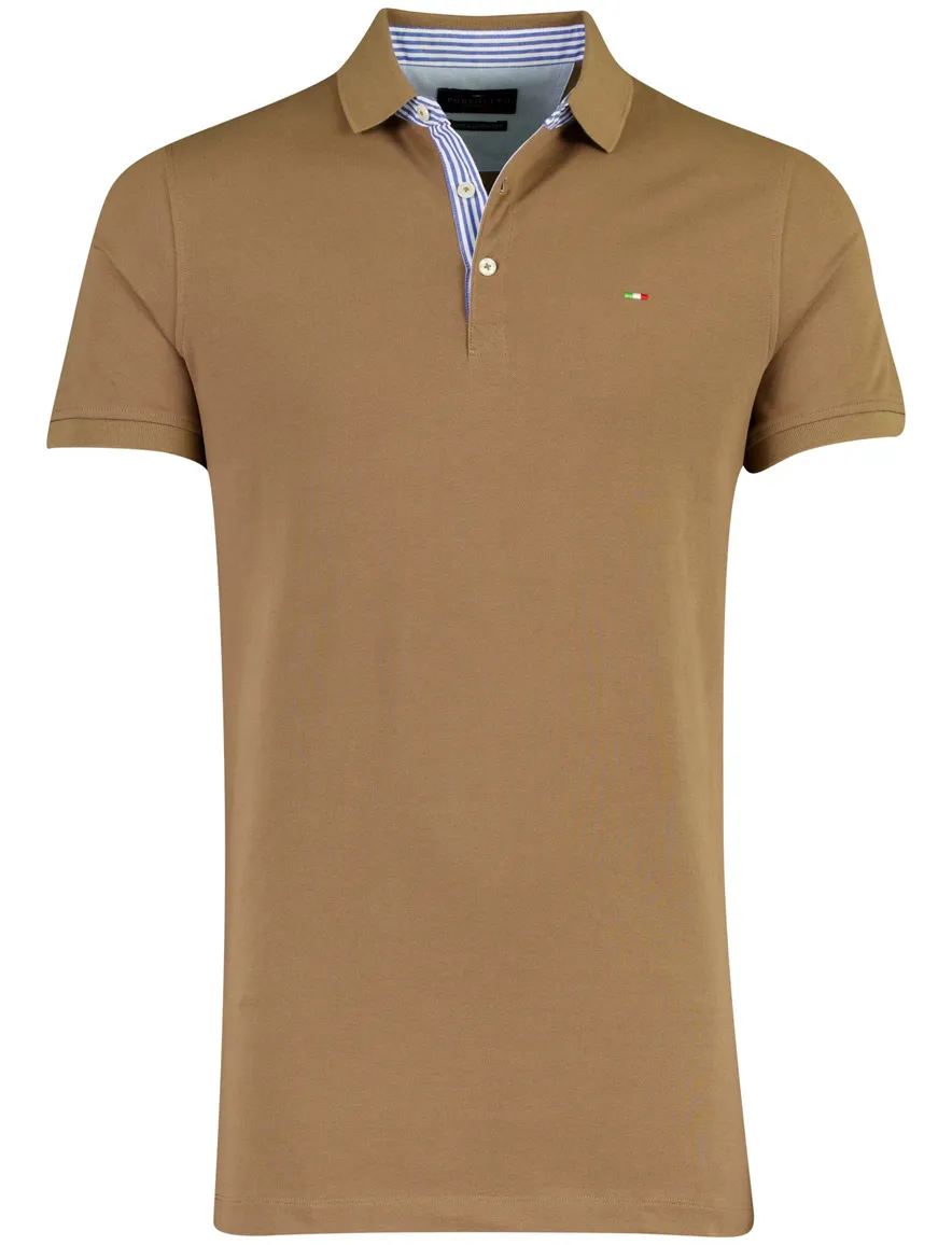 Bruin poloshirt Portofino 3-knoops pique extra lang