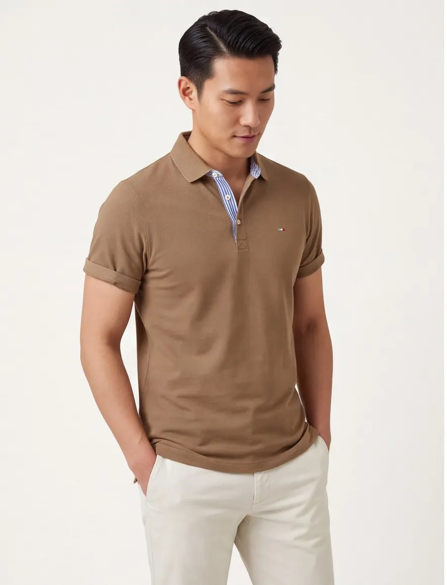 Bruin poloshirt Portofino 3-knoops pique extra lang