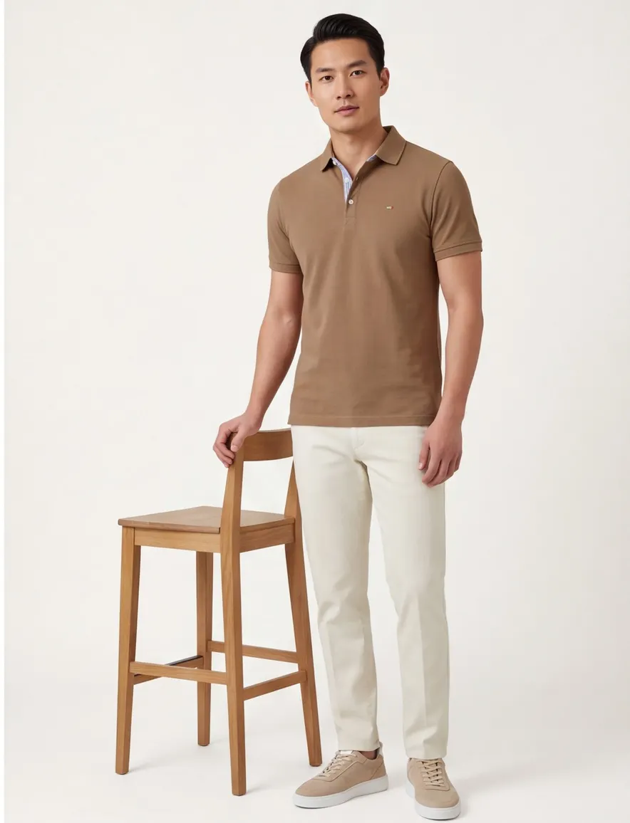 Bruin poloshirt Portofino 3-knoops pique extra lang