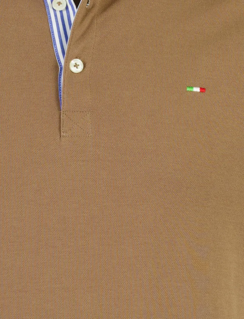 Polo bruin Portofino pique normale fit korte mouw extra lang