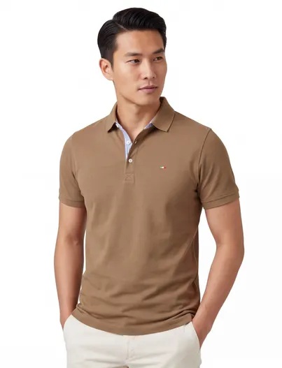 Portofino Polo bruin Portofino pique normale fit korte mouw extra lang