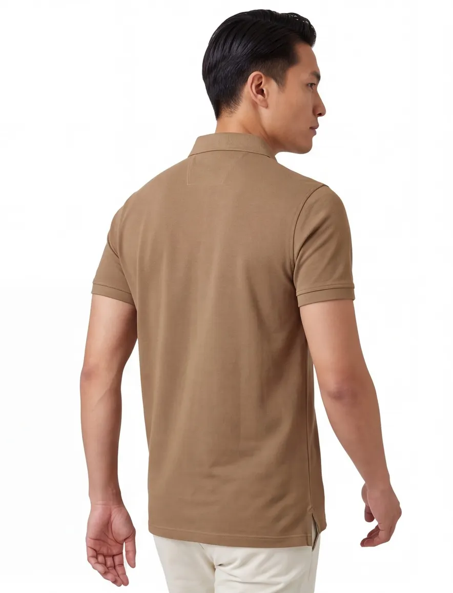 Bruin poloshirt Portofino 3-knoops pique extra lang