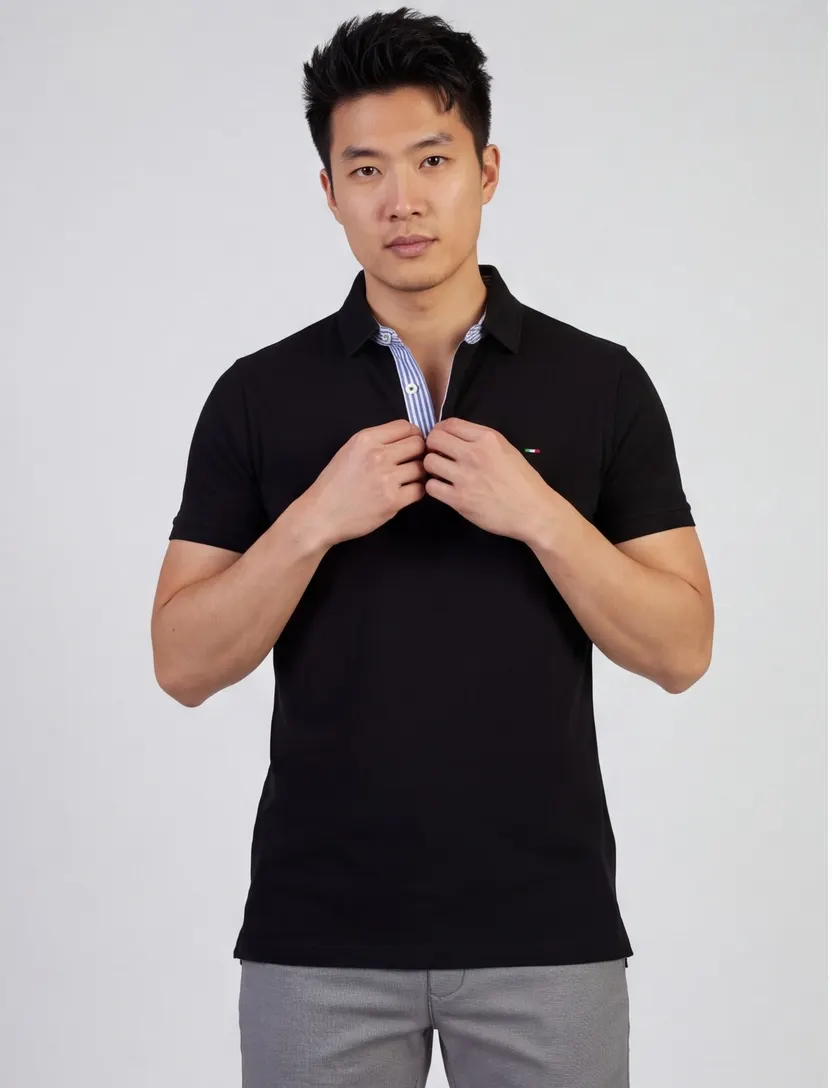 Polo Portofino zwart 3-knoops normale fit extra lang