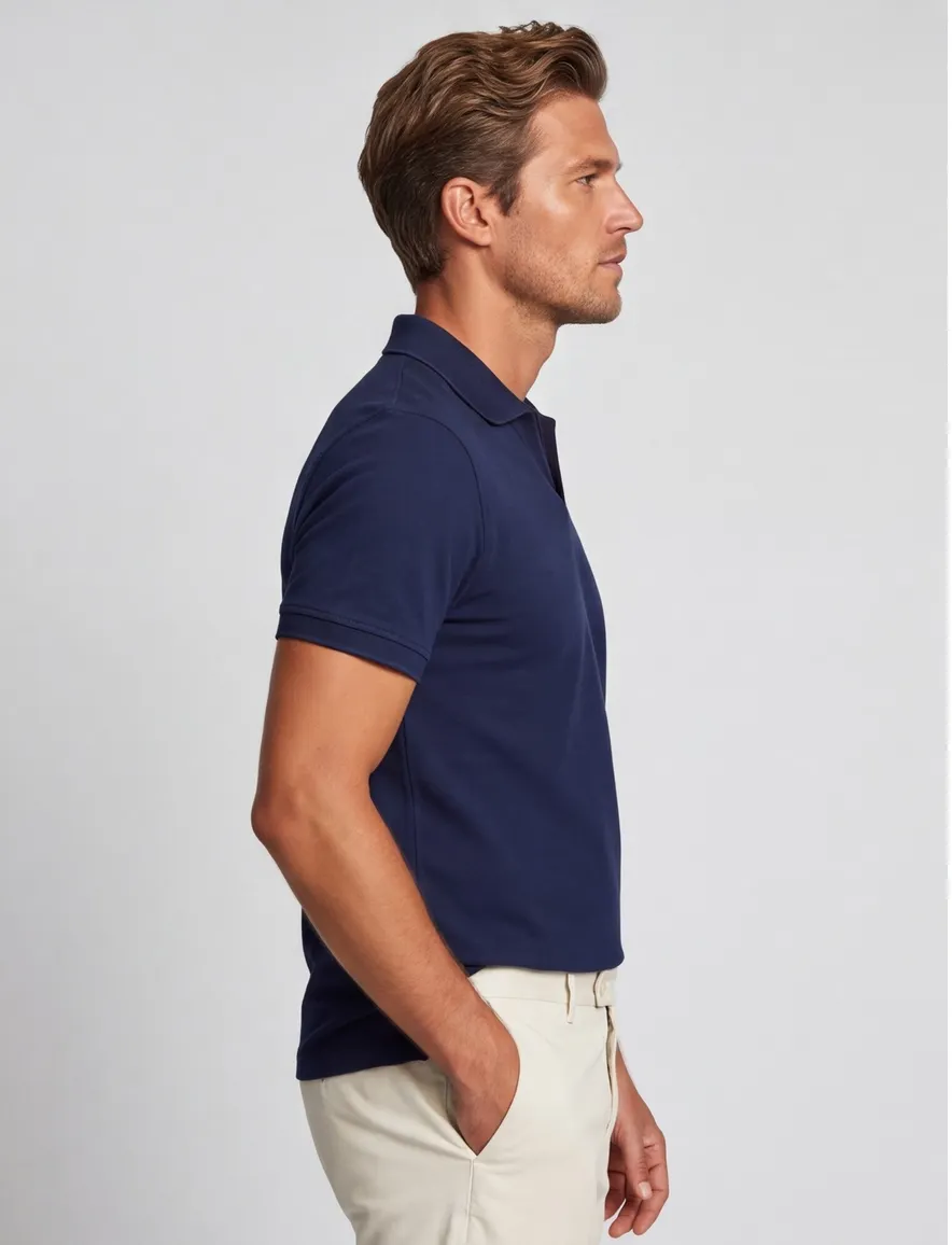 V-hals poloshirt Portofino donkerblauw pique