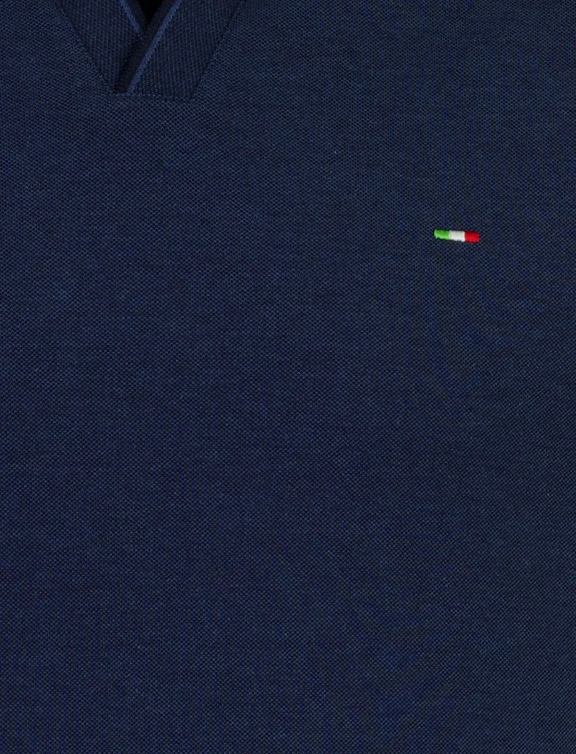 Poloshirt v-hals Portofino pique donkerblauw korte mouw