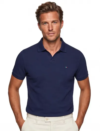 Portofino Poloshirt v-hals Portofino pique donkerblauw korte mouw