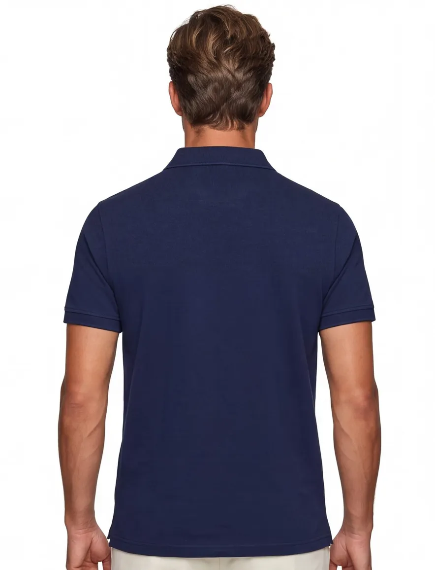 V-hals poloshirt Portofino donkerblauw pique