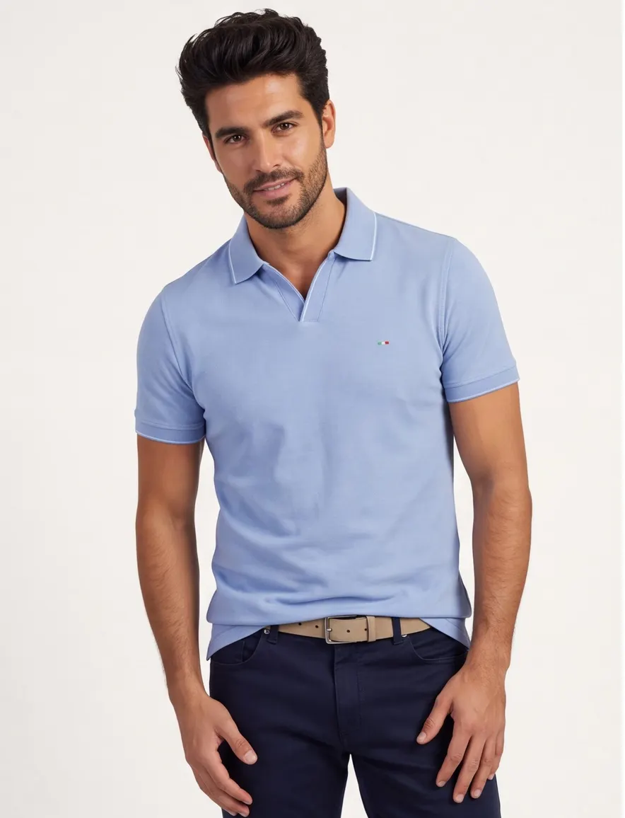 V-hals poloshirt lichtblauw normale fit Portofino pique