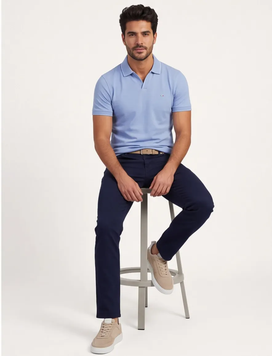 V-hals poloshirt lichtblauw normale fit Portofino pique