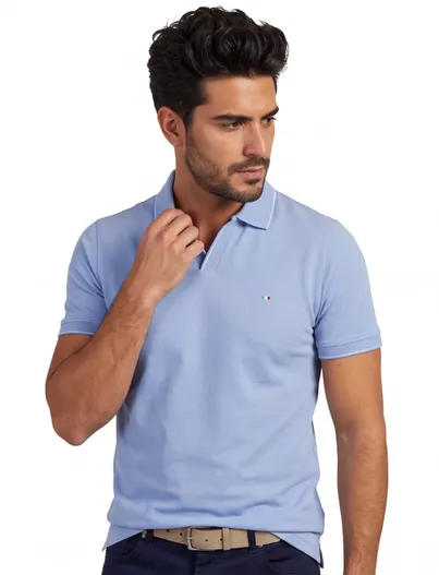 Portofino Poloshirt v-hals Portofino pique lichtblauw korte mouw