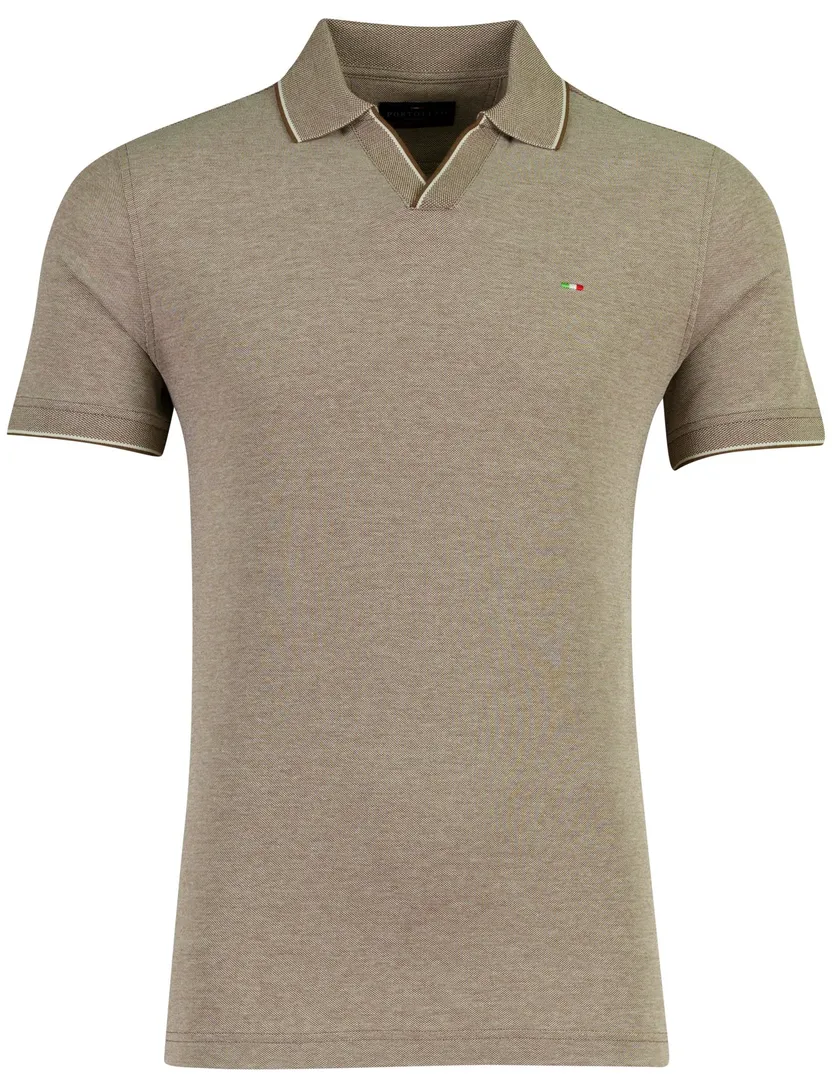Poloshirt Portofino v-hals bruin pique normale fit