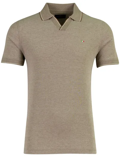 Portofino Portofino poloshirt v-hals bruin gemeleerd pique