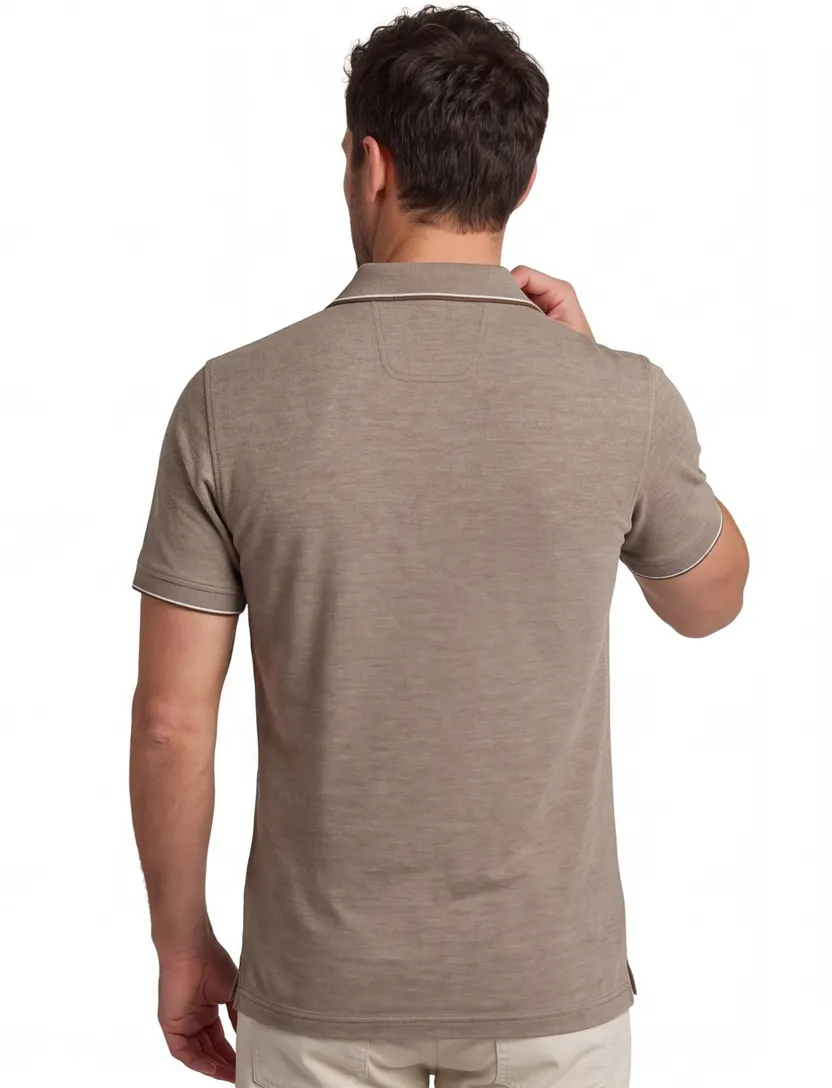 Poloshirt Portofino v-hals bruin pique normale fit
