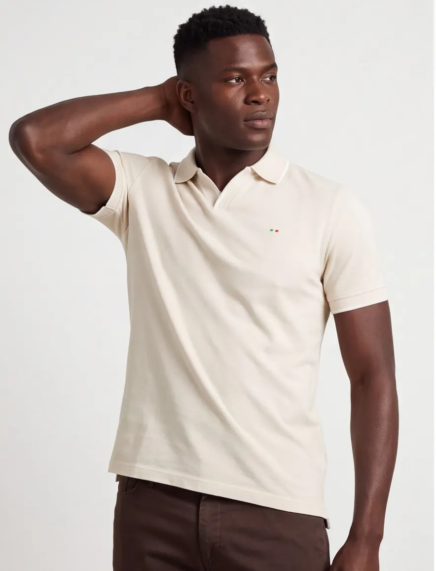 V-hals poloshirt creme normale fit Portofino pique