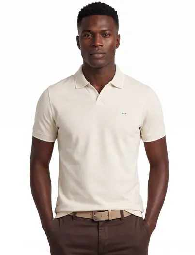Portofino Poloshirt v-hals Portofino pique creme korte mouw