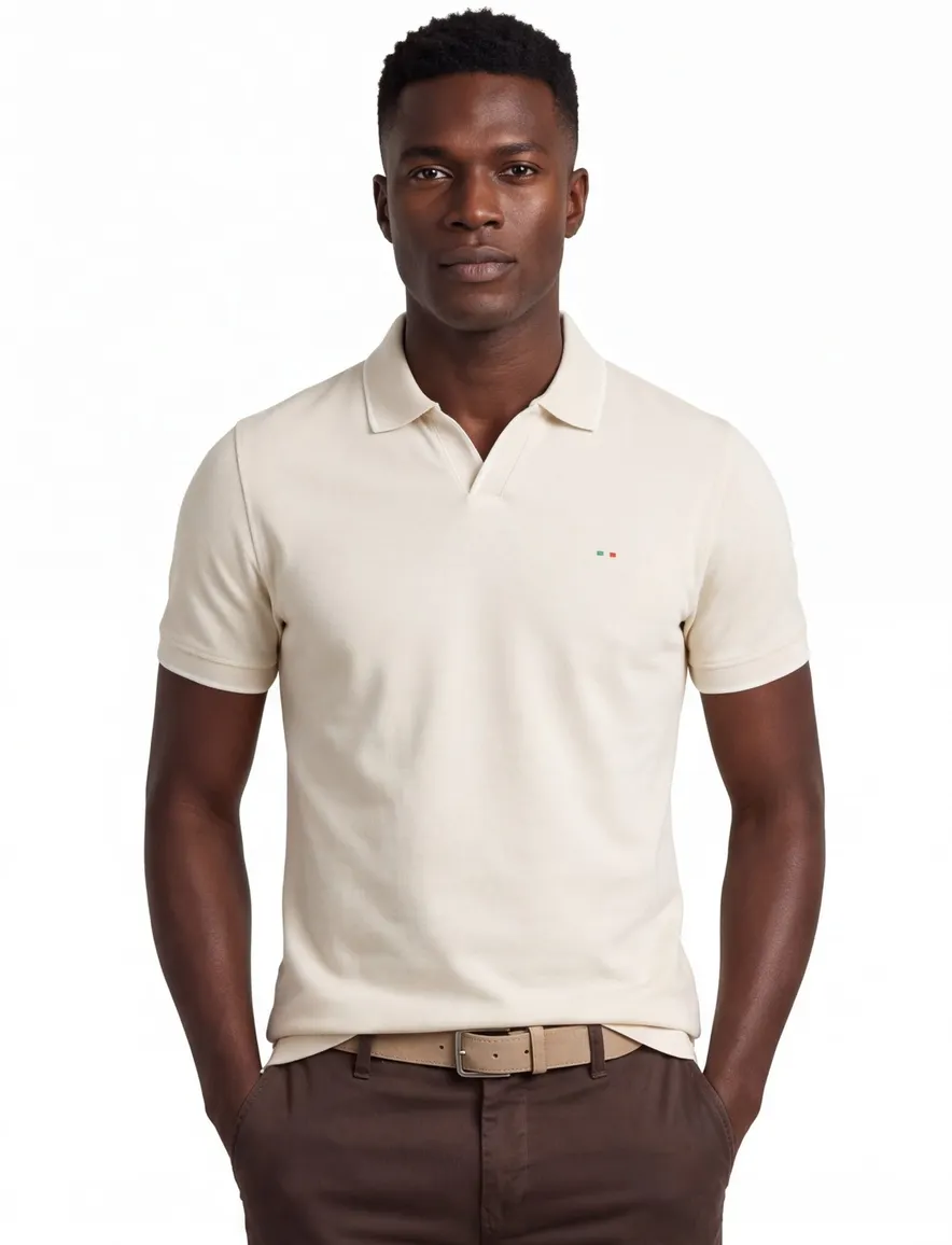 V-hals poloshirt creme normale fit Portofino pique