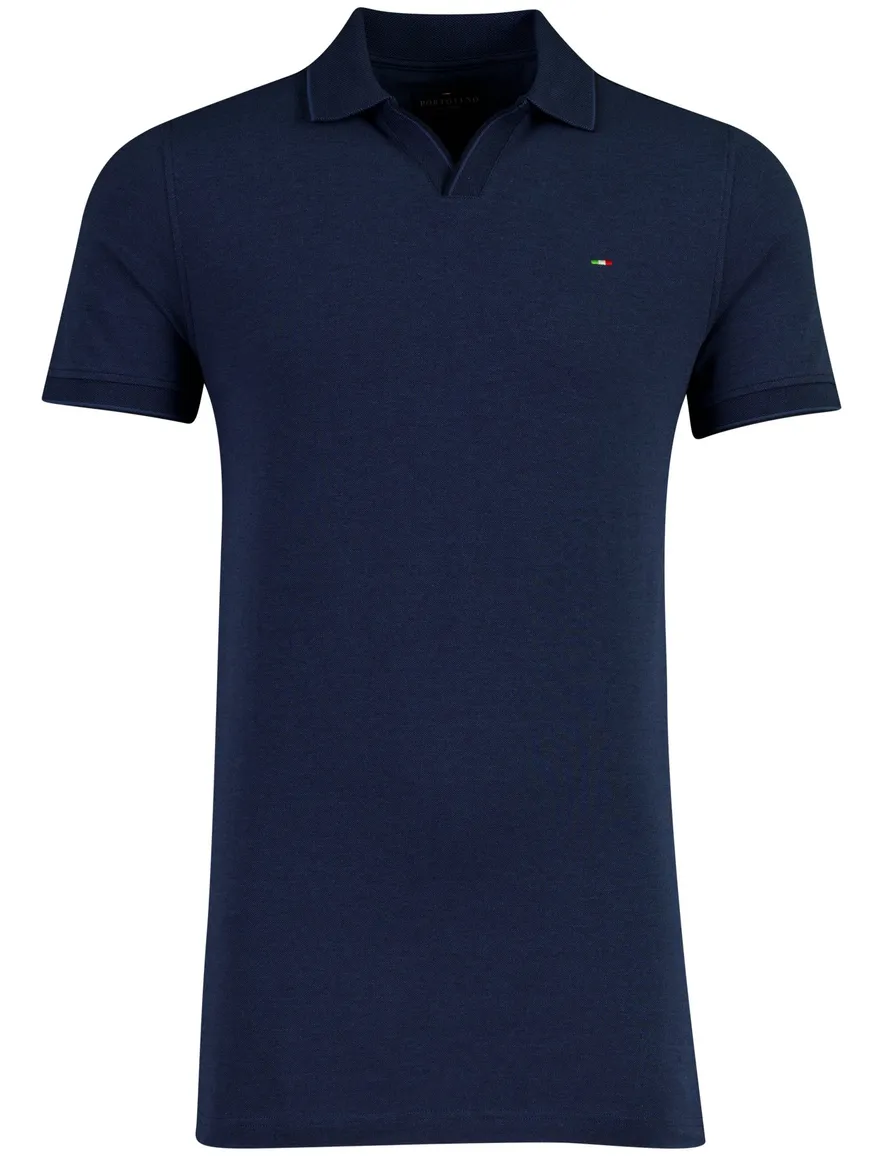 Donkerblauwe polo Portofino v-hals korte mouw extra lang