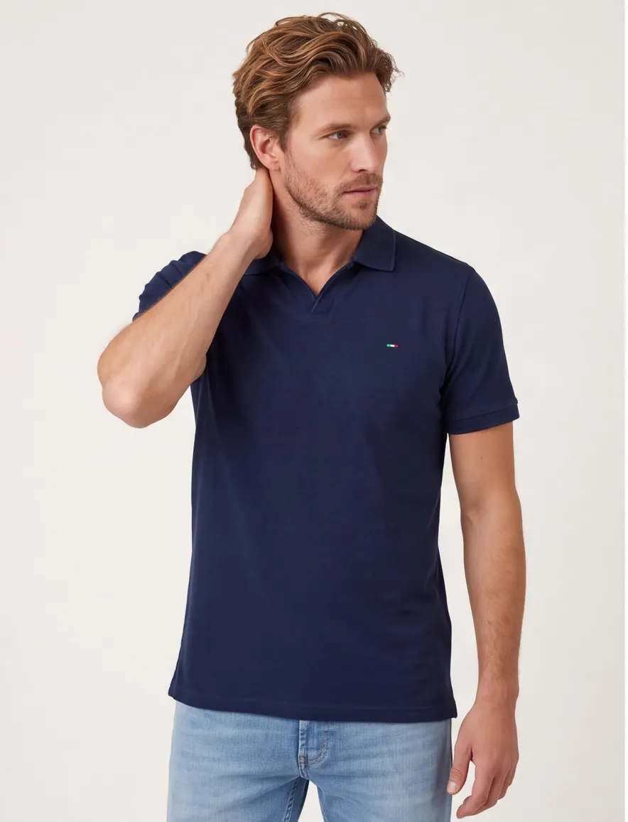 Donkerblauwe polo Portofino v-hals korte mouw extra lang