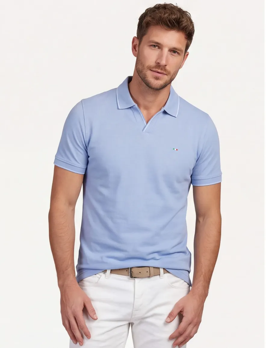 Portofino v-hals polo extra lang lichtblauw
