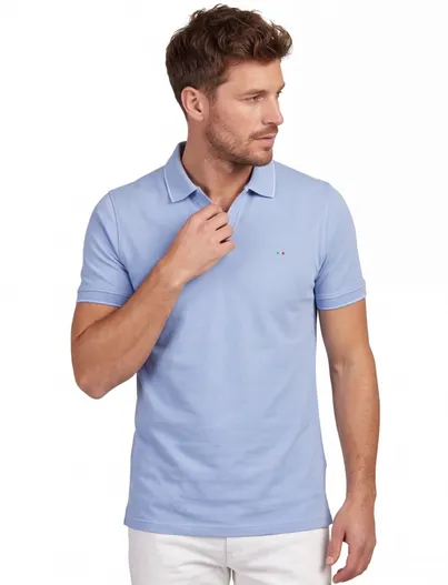 Portofino Polo v-hals Portofino lichtblauw extra lang fit korte mouw