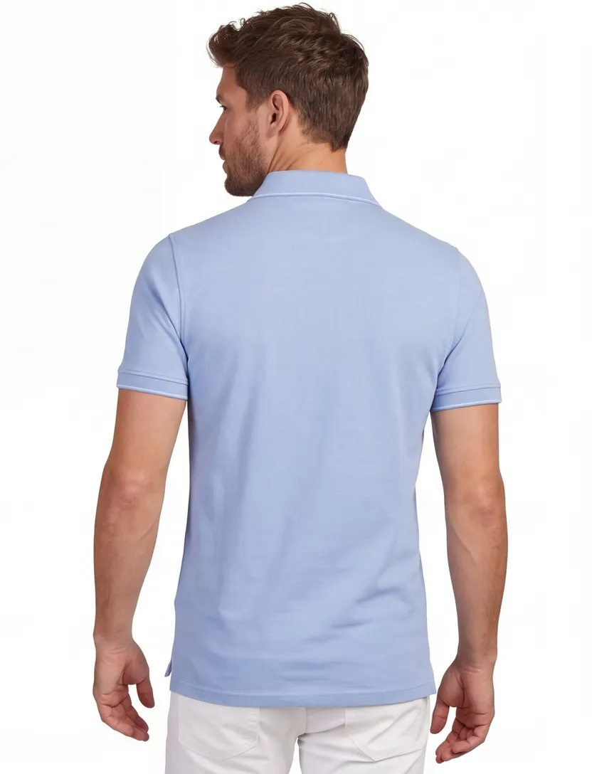 Polo v-hals Portofino lichtblauw extra lang fit korte mouw
