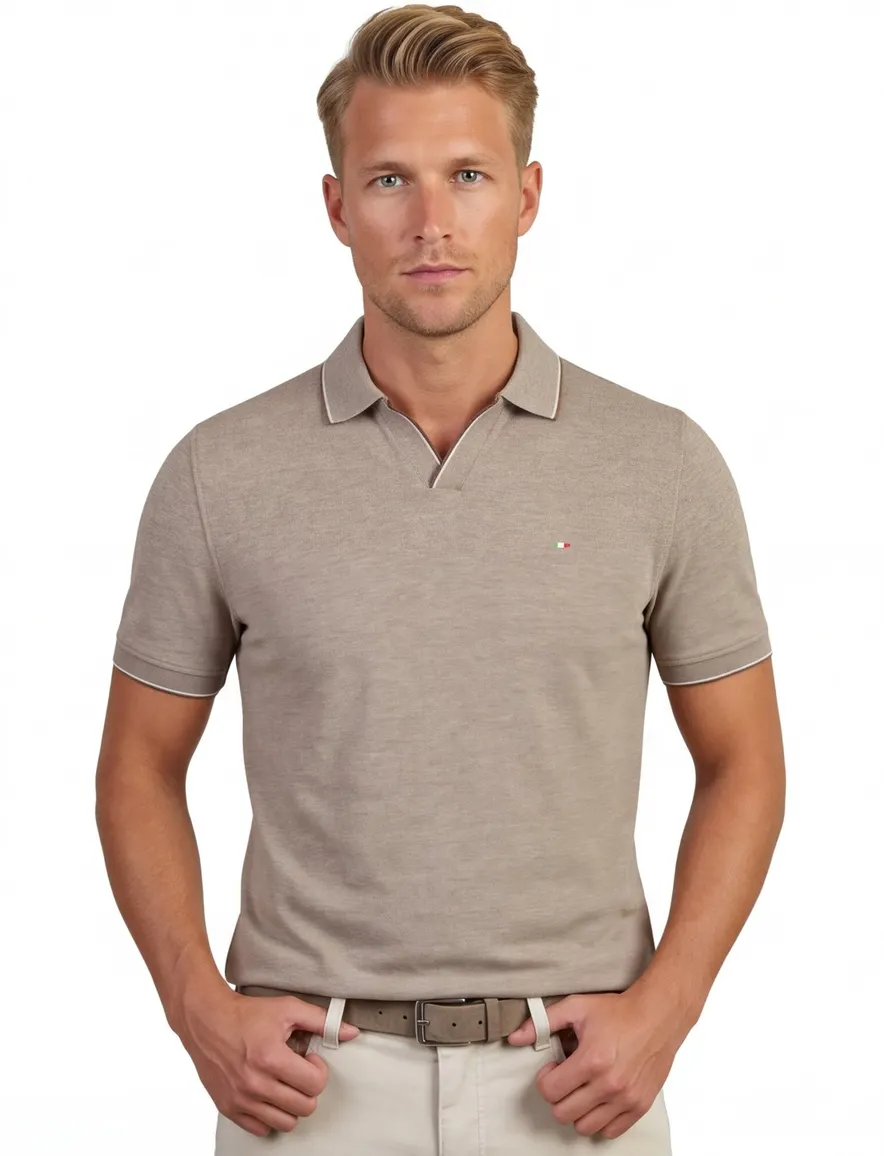 Bruine polo Portofino korte mouw extra lang