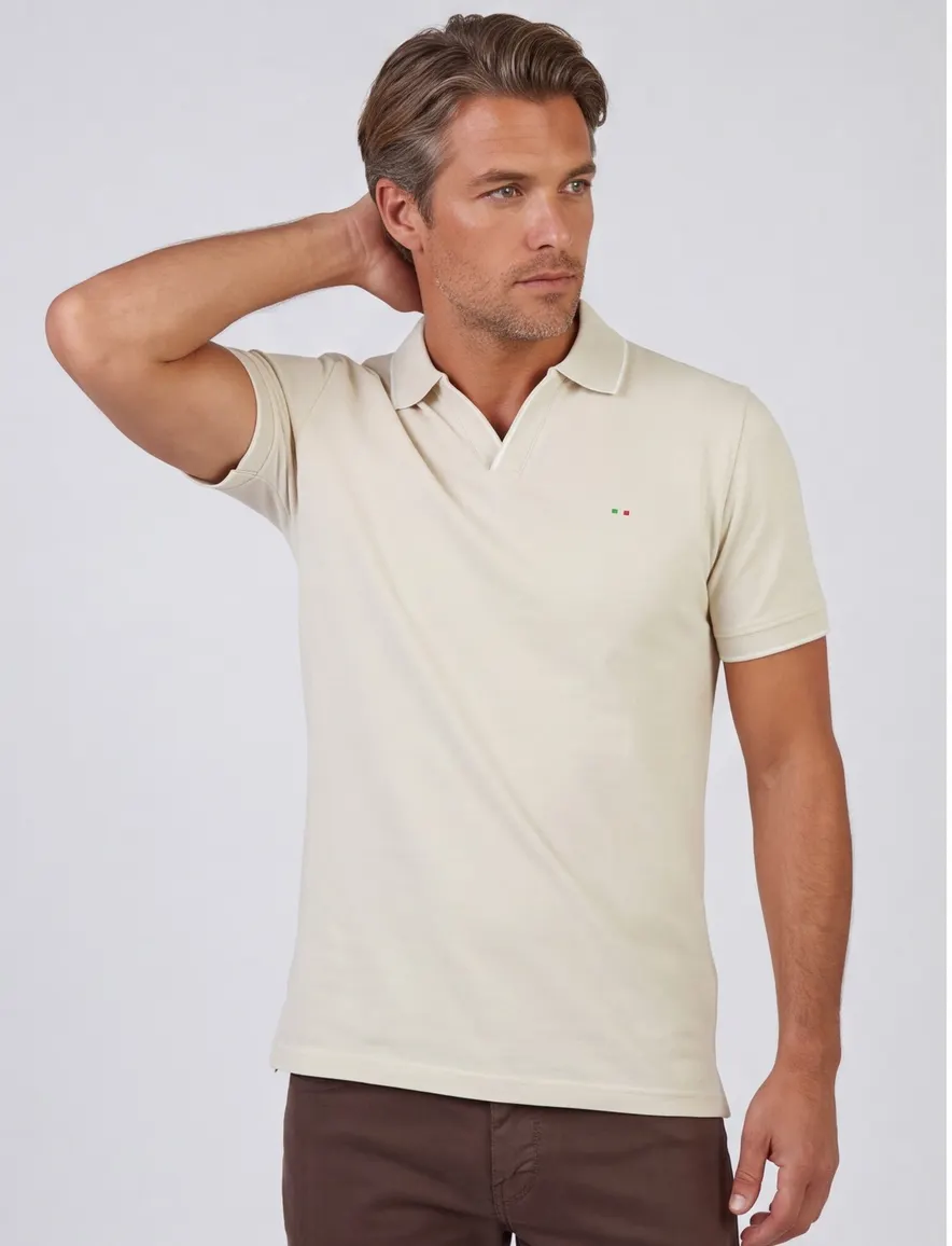 Portofino v-hals polo extra lang ecru
