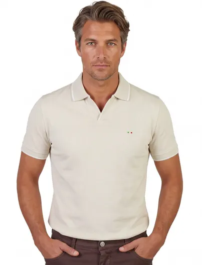 Portofino Polo v-hals Portofino korte mouw creme extra long fit