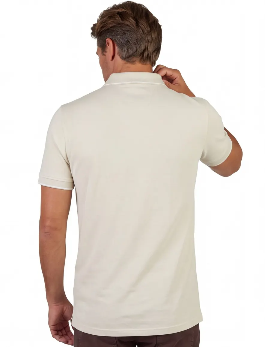 V-hals polo Portofino normale fit extra long creme