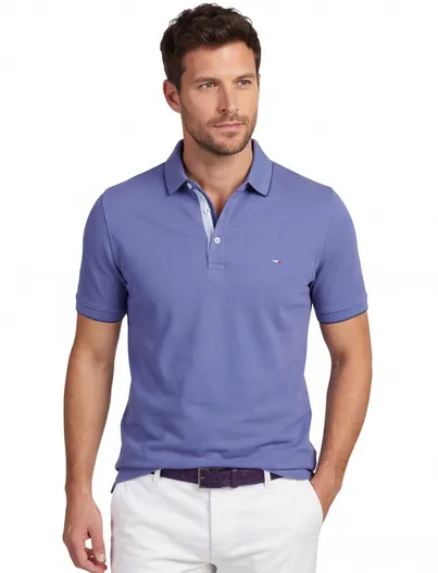 Portofino Blauwe polo Portofino 3 knoops normale fit