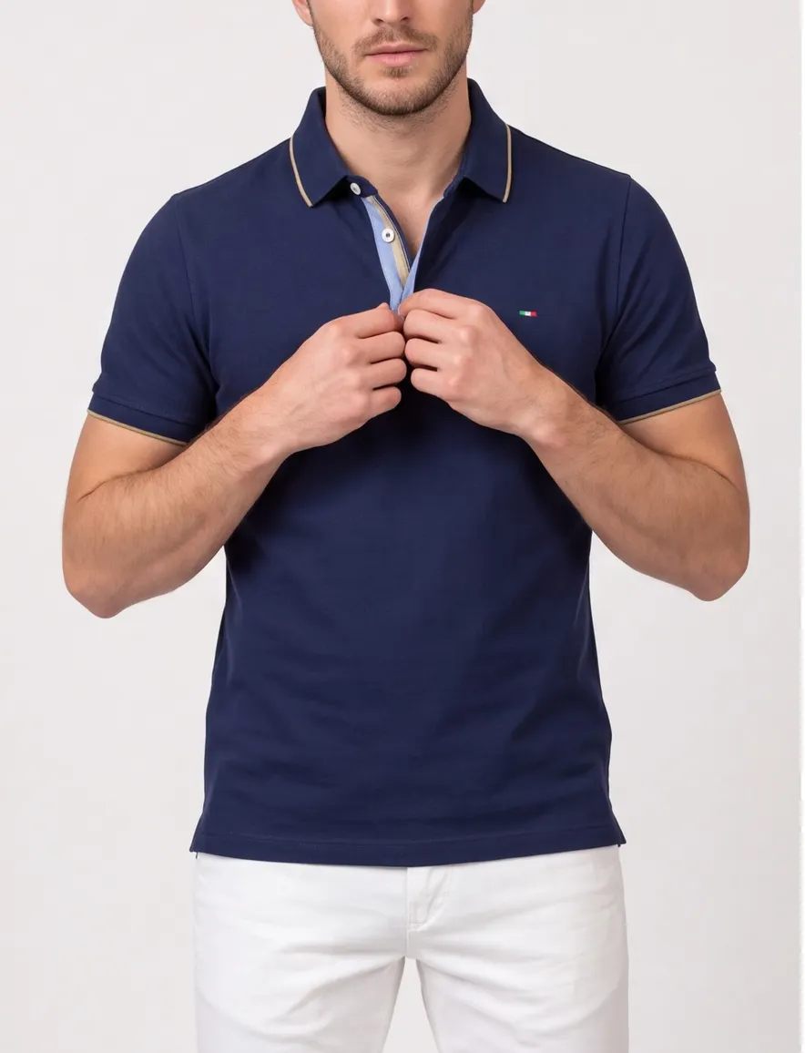 Portofino polo donkerblauw korte mouw 3-knoops
