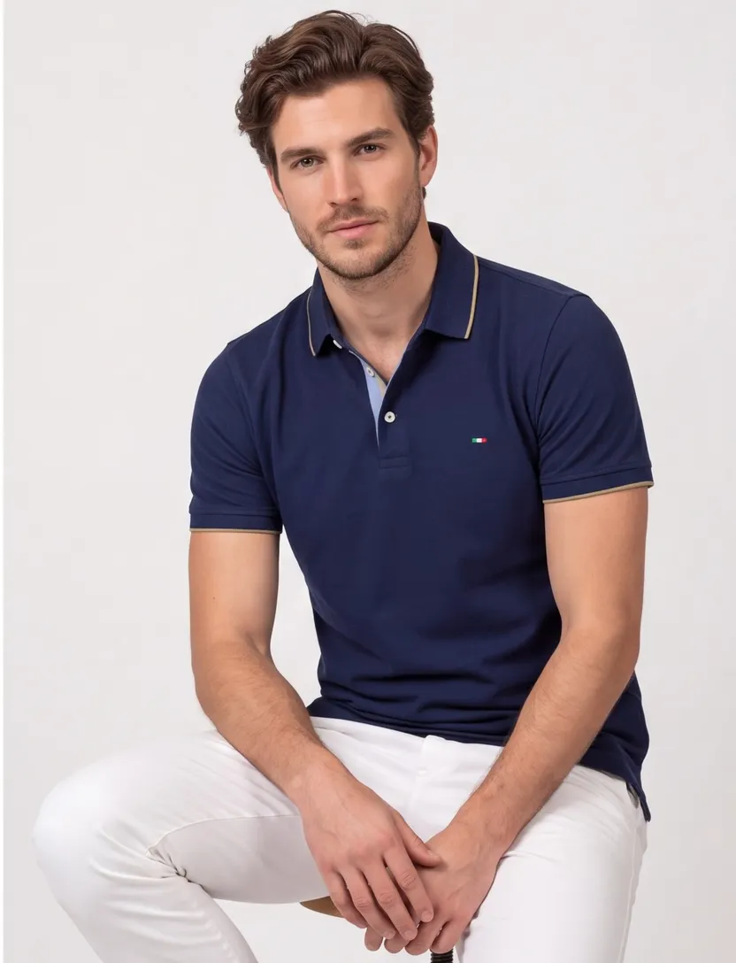Poloshirt Portofino donkerblauw 3 knoopjes pique