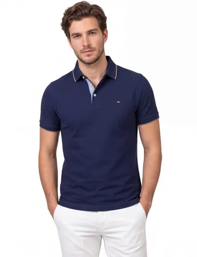Portofino Poloshirt Portofino donkerblauw 3 knoopjes pique