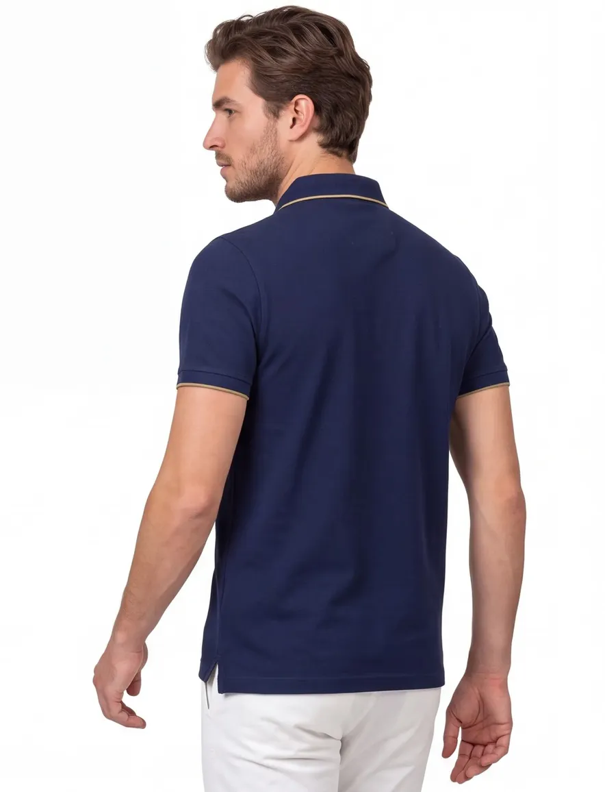 Portofino polo donkerblauw korte mouw 3-knoops